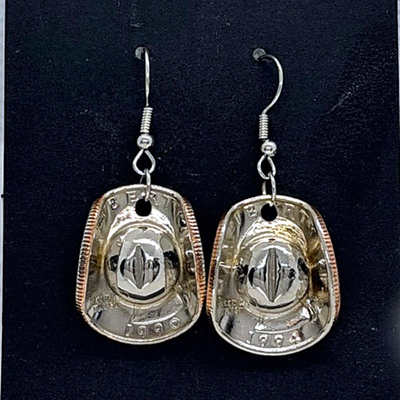 Polished U.S. quarter cowboy hat earrings